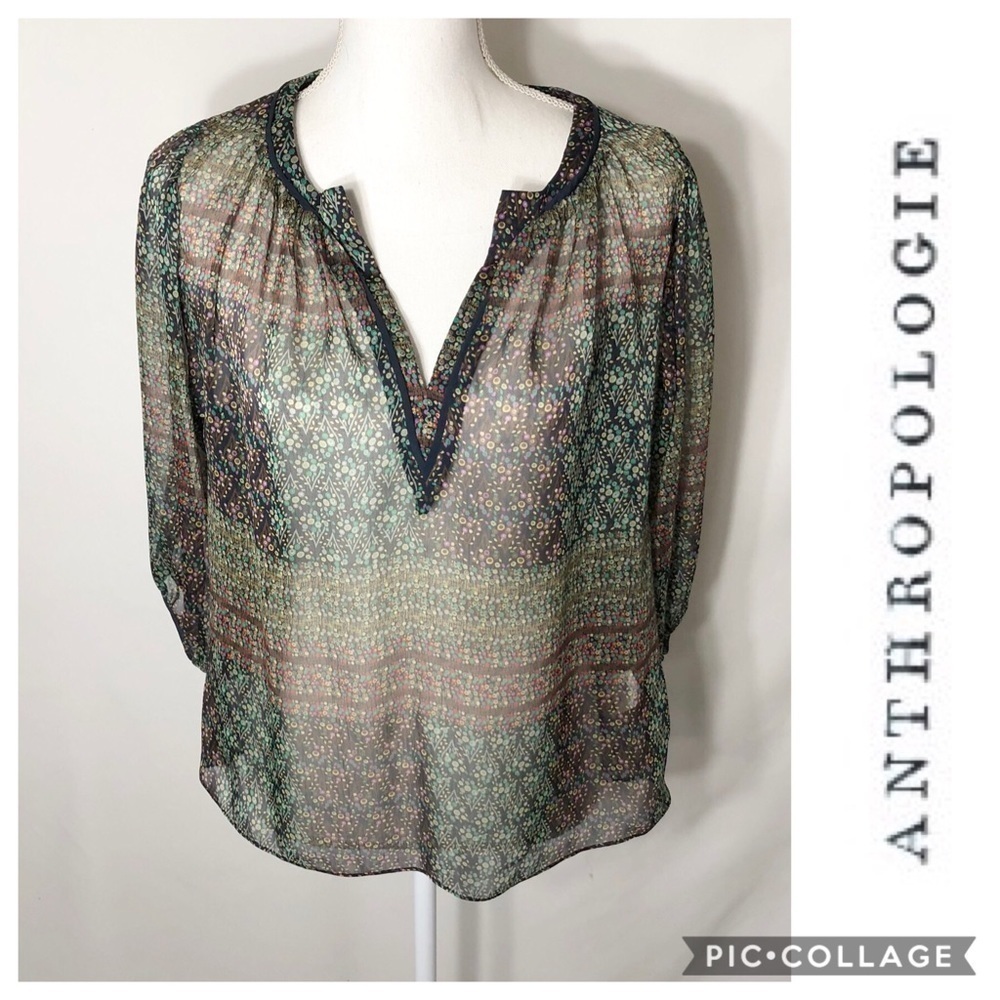 Maeve Semi Sheer Top Small Green Floral Pink